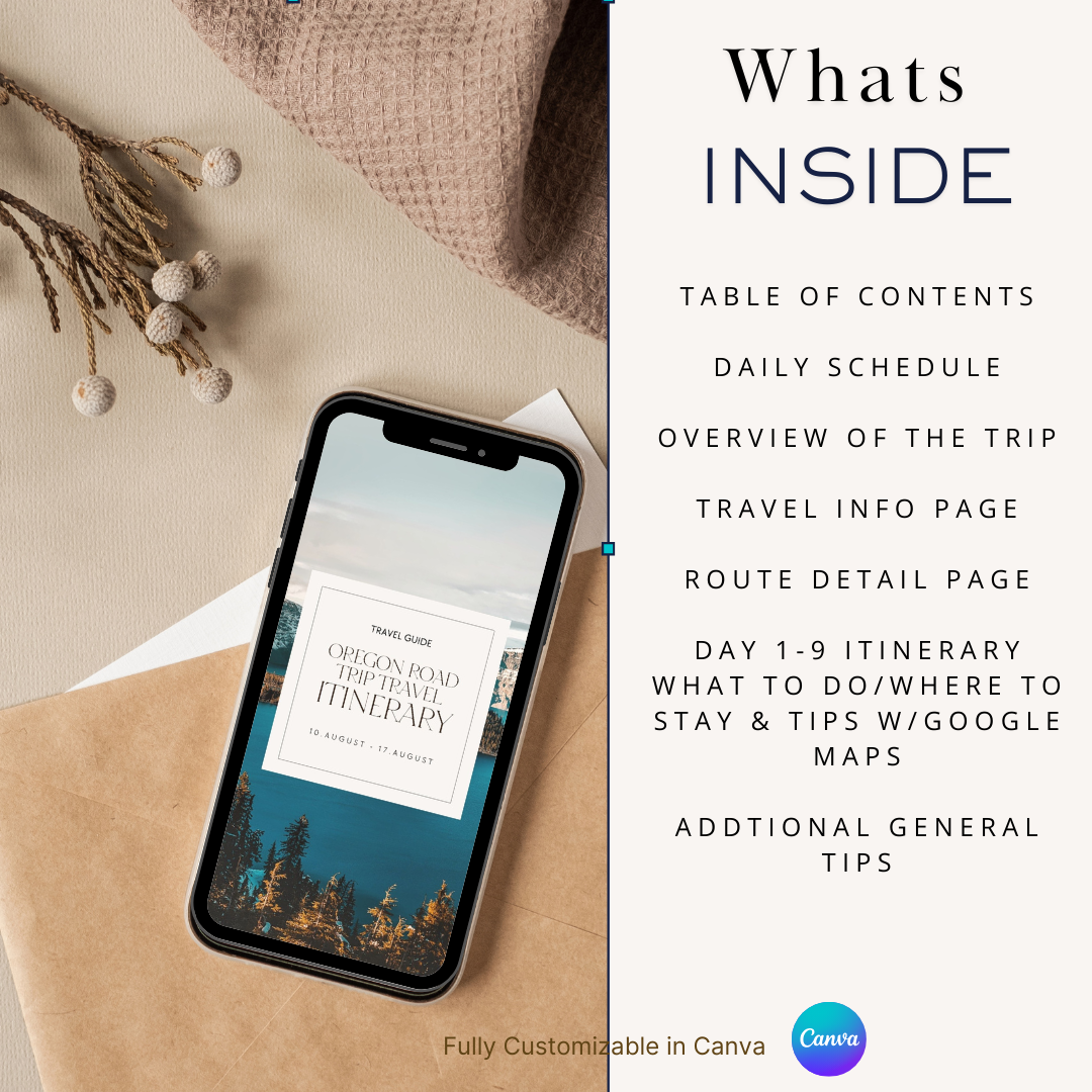 Oregon Road Trip downloadable and editable itinerary whats included